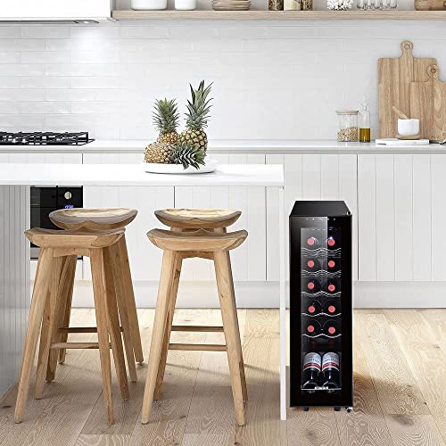 Image of 12 Bottle Wine Cooler, Mini Fridge for Red and White, Small Freestanding Refrigerator with 40-66F Digital Temperature Control Glass Door
