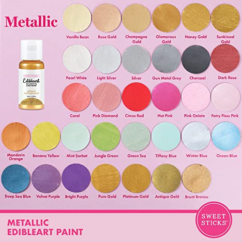 Image of Sweet Sticks Edible Art Decorative Cake Paint 0.5 Ounce (15 Milliliters), Metallic Platinum Gold