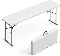 VINGLI 6FT Narrow Folding Table - HDPE Top Folds in Half, Sturdy Steel Frame, 350lbs Capacity, Space-Saving for Parties & Home Office, White