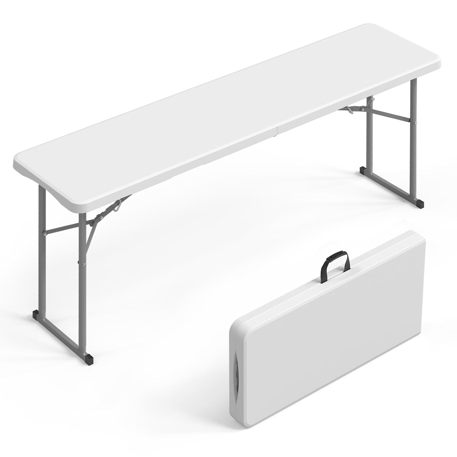 VINGLI 6 FT Narrow Folding Table Tabletop Folded in Half Premium Quality HDPE Material and Sturdy Metal Frame