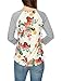 Allegra K Women Floral Prints 3/4 Raglan Sleeves Tee Shirt M White