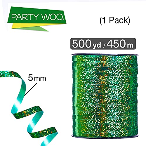 Image of PartyWoo Green Metallic Ribbon - 500 Yard Curling Ribbon for Crafts, Balloon String, Gift Wrapping, Florist Flowers, Christmas