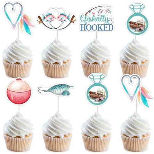 Cheerupp Fishing Bachelorette Party Decorations, 36 Pcs Ofishally Hooked Cupcake Toppers, Two Less Fish in the Sea Wedding Bridal Shower Engagement Party Supplies