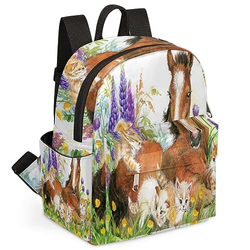 Mini Backpack Purse for Women Girls, Floral Horse Small Backpack Horse and Kitten Lightweight Casual Travel Bag Daypack for Teens Kids School Adult4