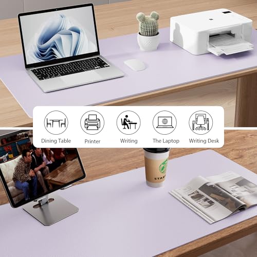 Image of Aothia Large PU Leather Desk Pad Protector - Non-Slip Mouse Pad & Writing Mat for Office /Home, Waterproof, Easy to Clean (48 inch x 17 inch, Soft Lavender)