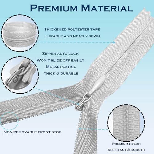Image of ANPURZII 2PCS #3 12 Inch Silver Invisible Zippers for Sewing Skirts, Nylon Coil Bulk Zippers for Pocket, Pillow(Silver 12 inch 2PCS)
