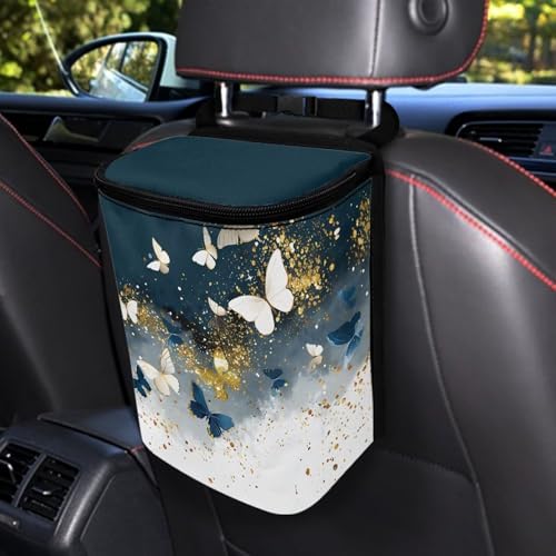 Image of Tie Dye Butterfly Car Trash Can with Lid Cars Trash Bag Bin Hanging Waterproof Garbage Cans Leak Proof Vehicle Trash Can Multipurpose Storage Container for Back Seat