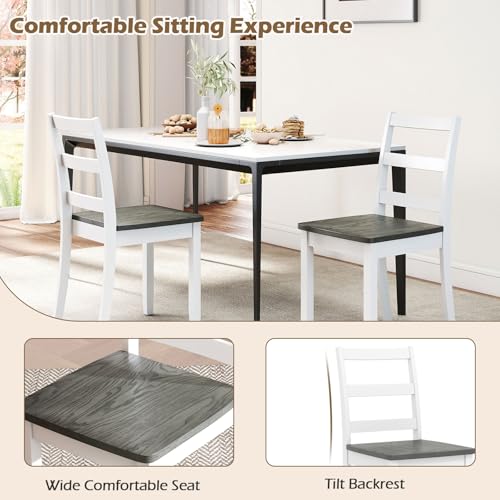 Image of COSTWAY Dining Chairs Set of 2, Mid-Century Modern Wooden Chairs, White | Farmhouse Armless Kitchen Side Chairs with Curved Backrest and Rubber Wood Legs, for Home Dining Room, Kitchen, Restaurant