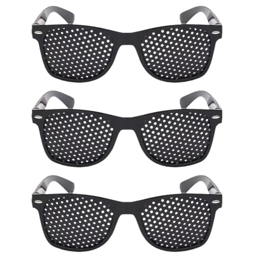 WeddHuis 3 Piezas Anteojos Estenopeicos,Mejora de la Vista,Relajación Ocular,Antifatiga,Reticulares Antimiopía,Corrección de la Visión para Leer,Antimareo,Plegables,Farmacia (Negro)