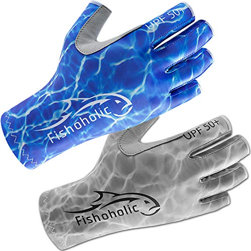 Fishoholic Fingerless Fishing Glove L/Xl W' Super Grip Upf50+ Uv Sun Protection For Men And Women Kayaking Hiking Paddle Board Paddling Rowing Canoe (Bluecamo, L/Xl) #TOP4