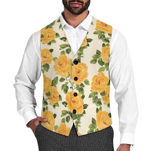 Yellow Rose Trendy Vest Suit for Men V Neck Formal Dress Waistcoat Vests Business Slim Fit