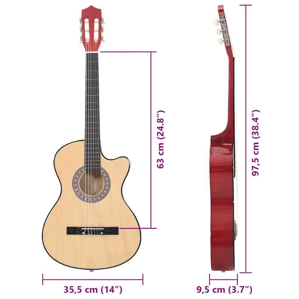 12 pezzi chitarra western acustica Cutaway 38 pollici con 6 corde in legno di tiglio, custodia per chitarra, accordatore, capotasto, plettro, tracolla, manovella per corde, supporto per