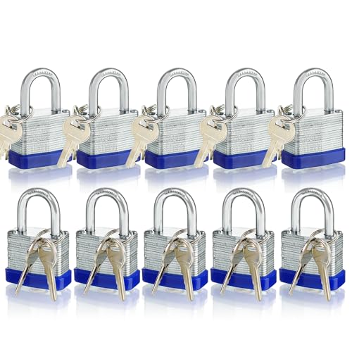 Laminated Steel Padlock with Same Keys for Gym Locker Toolbox Shed Storage, keyed Alike, Normal Shackle, Pack of 10(1.3")