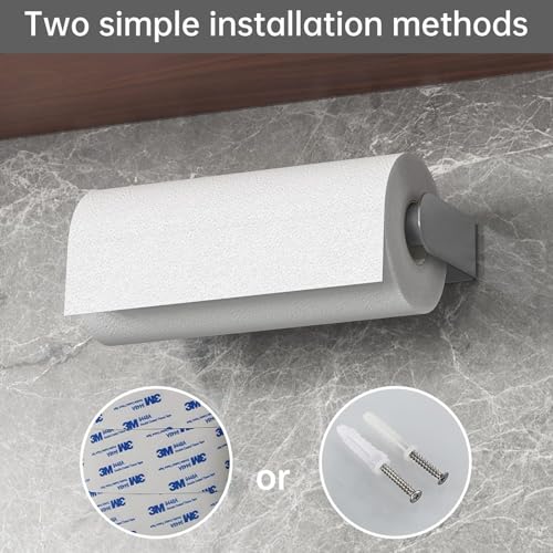 Image of Mbillion Brushed Silver SUS304 Paper Towel Holder 2 Pack | Wall mounte and self-adhesive under cabinet paper towel rack, premium stainless steel for kitchen