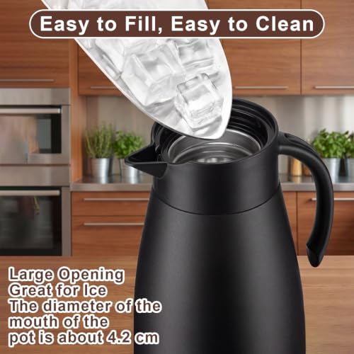 Image of Norme 2 Pcs Thermal Coffee Carafe Insulated Stainless Steel Coffee Carafe for Hot Liquid Vacuum Thermal Pot Creamer Pitcher Dispenser with Brushes Keeping Hot Water Milk(Black, Matte Silver,51 oz)