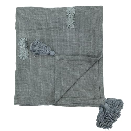 Image of HAKAM Cotton Throw Blanket with Macrame Tassels for 3 Seater Sofa | Ideal for Your Home, Living Room, Sofa, Bed, Chair, Picnic & Used for Gift - 50X70 inch | (Grey, Small Single)