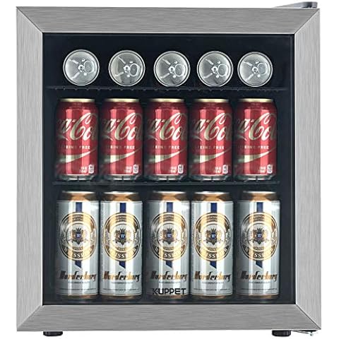 KUPPET Mini Fridge Cooler - 62 Can Beverage Refrigerator Glass Door for Beer Soda or Wine, Glass Door Small Drink Dispenser Machine Clear Front Removable for Home, Office or Bar, 1.6Cu.Ft Cover
