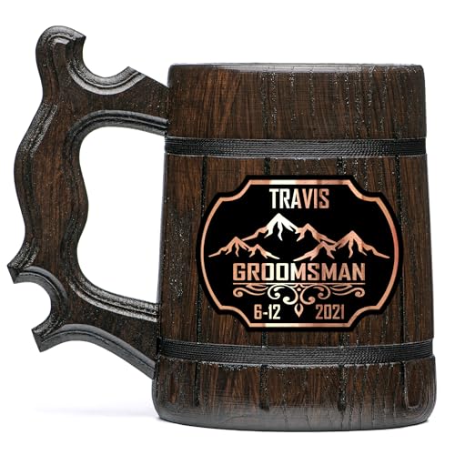 Groomsmen Beer Mug. Groomsman Mug. Personalized Wooden Beer Mug. Personalized Groomsmen Gift. Groomsman Gift. Best Man Gift. Wooden Tankard. Personalized Wedding Gift Wood Mug Custom Beer Steins K173