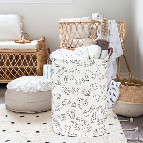 Image of Laundry Hamper Fabric Organizer Collapsible Basket Vehicle | Waterproof Storage Bin Kids Toy Clothes Baskets for Gift Children Nursery Bedroom Bathroom