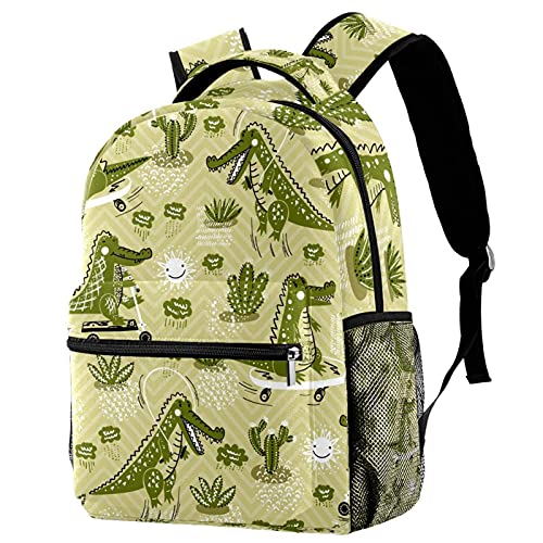 Sac à dos de voyage crocodile vert avec porte-bouteille pour enfant