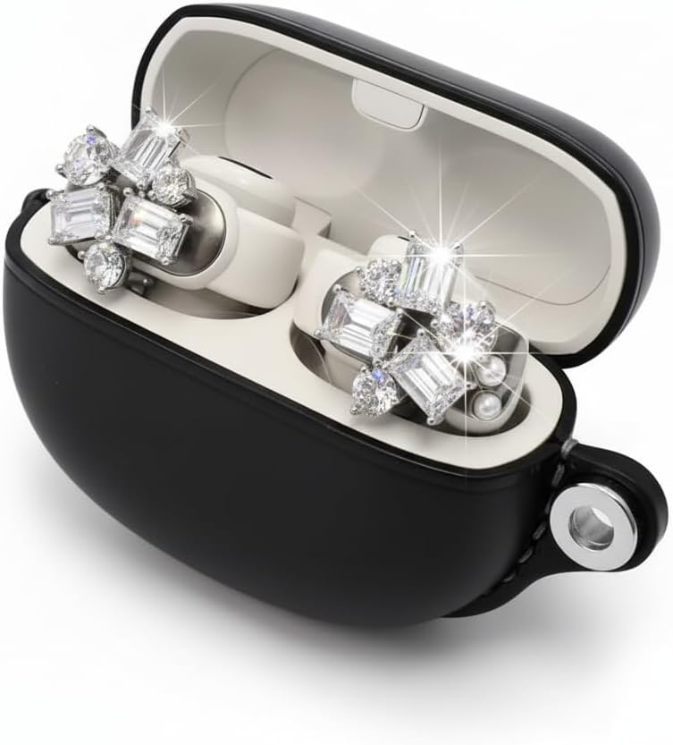 Open Earbud Charms Accessories for Bose Ultra – Silver-Tone Multi-Cut Crystal with Clear Rhinestone, Sparkly Clip-On Open Ear Decor for Women, 2PCS (Earbuds Not Included)