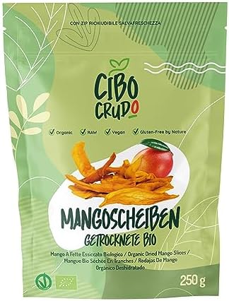Bio Mango Getrocknet - 250g. Getrocknete Mango ohne Zucker. Mangostreifen zur Verwendung als Snack oder in Süßen Rezepten. Reich an Vitamin A & C Ballaststoffe und Antioxidantien.