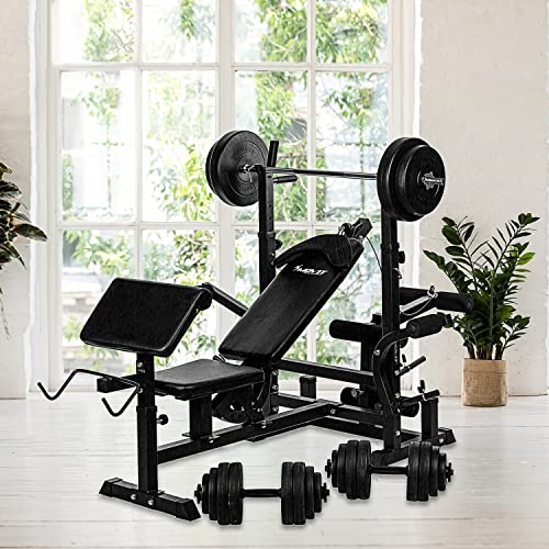 Movit Kraftstation PRO, wahlweiße inkl 60 kg oder 115 kg Hantelsets, Dip-Station, Butterfly, Curlrack, Beincurler… – Bild 3