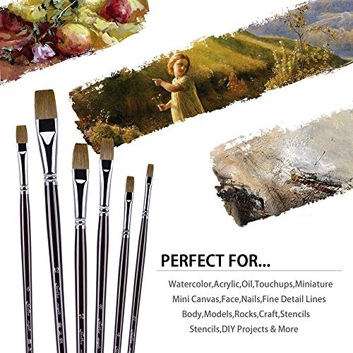 Artist Paint Brushes - Red Sable Long Handle, Flat Paint Brush Set For Acrylic, Oil, Gouache And Watercolor Painting Offering Excellent Paint Holding And Easy Flow Of Paint #TOP2