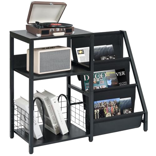 Ymahizax Tavolino a 3 livelli con supporto per dischi in vinile per fino a 200 album in vinile, tavolo giradischi con supporto in vinile per giradischi e altoparlanti