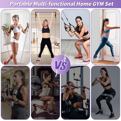 Image of Goocrun Portable Pilates Bar Kit with Resistance Bands for Men and Women - 3 Set Exercise Resistance Bands - Multifunctional Home Gym - Supports Full-Body Workouts - with Fitness Poster and Video