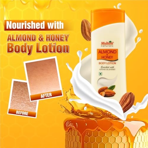 Image of Multani Naturals Almond & Honey Body Lotion 100 ML | Moisturizer For Normal, Dry, Combination & Sensitive | Daily Moisturizer for Dry Skin | Hydrating, Moisturizing & Refreshing | Helps Cherish & Soften The Skin | Lasting Fragrance | Glowing Skin - For Men & Women