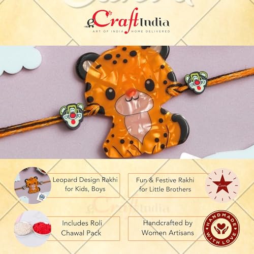 Image of eCraftIndia Leopard Design Rakhi for Kids Girls Boys with Best Bro Ever Fridge Magnet | Raksha Bandhan Kids Rakhi for Brother Bhaiya Bhai | Roli Chawal Pack