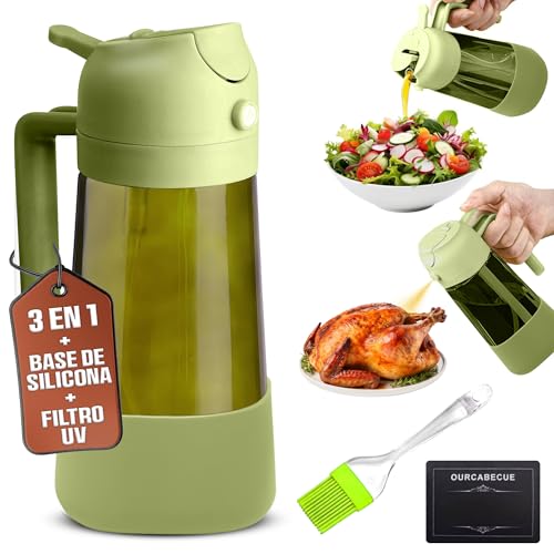 ARVOMA Aceitera 2 en 1 con Pulverizador de Aceite – Botella Antigoteo de Vidrio con Spray y Dispensador – Ideal para Freidora de Aire, Ensaladas, Cocina Saludable y Barbacoa