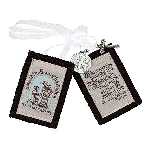 Genuine Homemade Scapulars | 100% Real Wool | 6 Styles | Made in The USA | Durable and Beautiful Quality | Christian Jewelry (Traditional Brown (White Cords))3