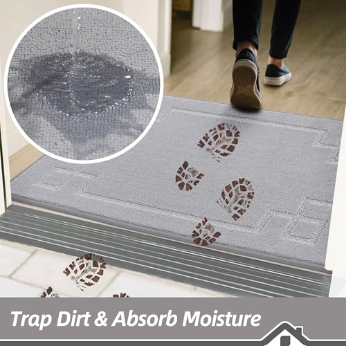 Image of BEQHAUSE Door Mat 24 inch x 36 inch, Non-Slip Door Mats Indoor Washable, Light Grey