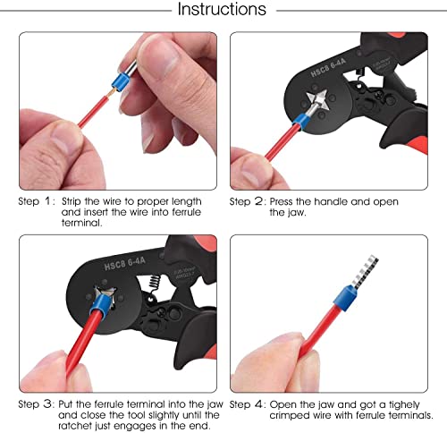 Image of Ferrule Crimping Tool Kit, AWG23-7 Self-adjustable Ratchet Wire Crimping Tool Kit Crimper Plier Set with 1200PCS Wire Terminals Crimping Connectors Wire End Ferrules(Black red)