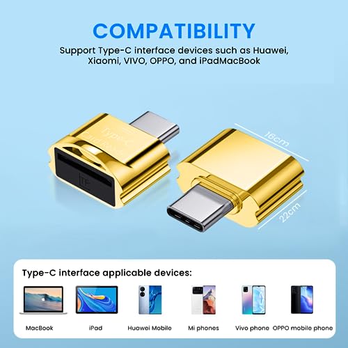 Image of Verilux TF Card Reader Type C Micro TF Card Reader Golden TF Card Reader with Keychain USB C to Micro SD SDHC SDXC OTG Memory Reader, Compatible with Phone with OTG Function, Instant TF Card Reader