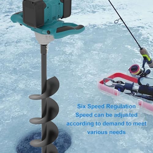 Electric Ice Auger, 100 to 800RPM 6 Speed Adjustable 1200N.m Torsion Cordless Post Hole Digger Power Head with Ergonomic Handle & Connection Rod for BL1830B BL1840B BL1850B