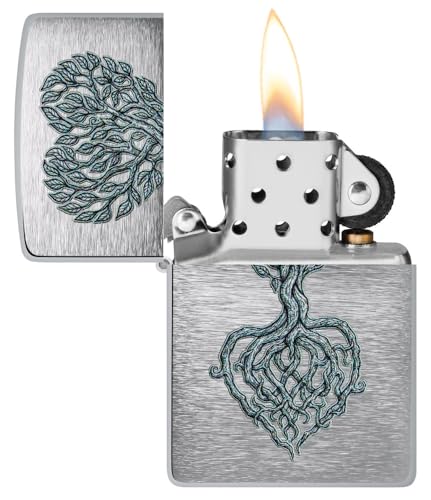 Image of Zippo Rooted in Love Design Brushed Chrome,Windproof Pocket Lighter, Refillable, (BIS Certified)