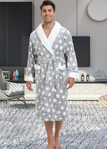 Mens Xmas Halloween Shawl Collar Flannel Bathrobe Long Spa Towel Robe Nightgown Sleepwear2