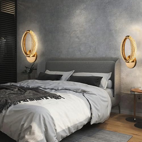 Image of Groeien Pack of 2 | 10W | 3 Color Modern LED Oval Shape Crystal Wall Sconce Gold Wall Light for Bedroom Living Room Corridor Lighting Fixtures Wall Mount(Oval Crystal-Golden, 2)