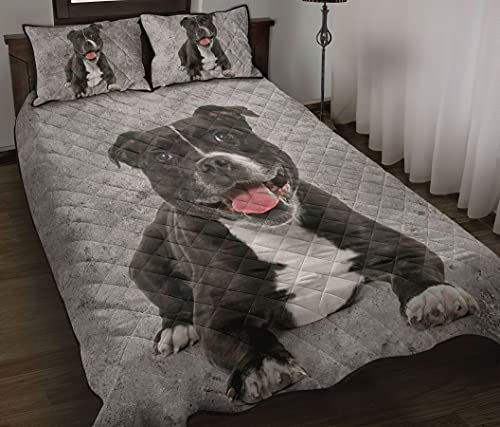 🔥 Flash Sale Black Pit Bull Quilt Bedding Set 3 Pieces Quilt Cover with Pillowcase Cover Soft Comfortable for Kids Parents Us Twin Queen King Size