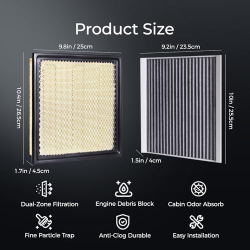 Image of Engine & Cabin Air Filter Combo Compatible with Ford F150 2015-2025 2.7L /3.0L /3.3L /3.5L /5.0L, Expedition, Lincoln Navigator, Lobo Replaces FA1883 FL3Z19N619A FP79