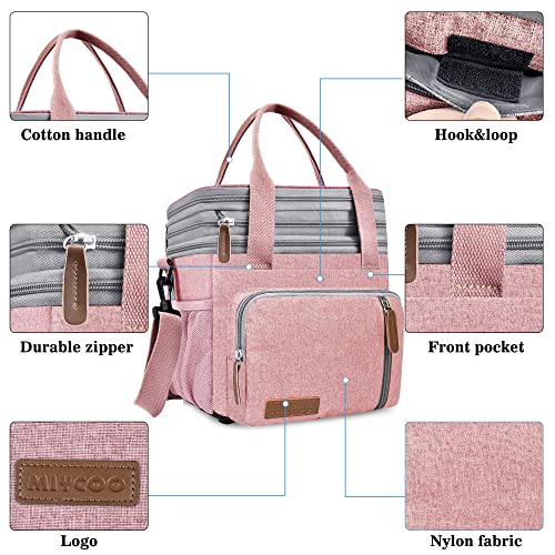 Miycoo Lunch Bag For Women Men Double Deck Lunch Box - Leakproof Insulated Soft Large Lunch Cooler Bag, Pink,15L #TOP5