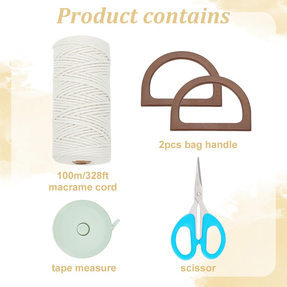 WEBEEDY Macrame Bag Kit for Adults Beginners, DIY Fringe Tassel Handbag Making Kit with Wooden Handle, Boho Tote Bag Kit for Women, Beach Holiday Christmas Decor Gift, 6.4x8.4