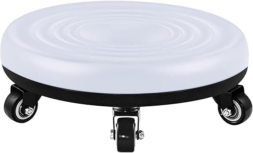 Miniatura 9 de Lanstics Asiento bajo con ruedas, taburetes cortos con silla de ruedas de piel sintética, asientos universales para el hogar, oficina, fitness, Negro