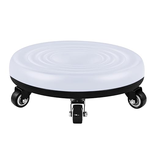 Lanstics Low Rolling Stool White Short Roller Seat Stool Unadjustable