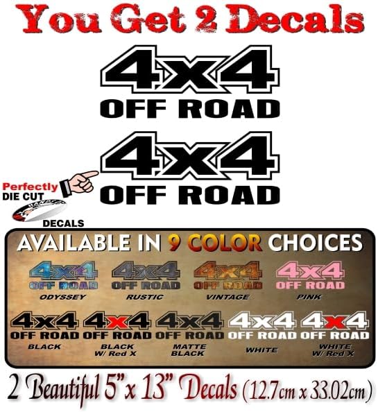 2-4x4 Offroad Vinyl 13" Solid Black Decals 4WD Off Road Truck Box Stickers (2 Decals - Solid Black 13")