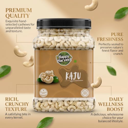 Image of Happy Harvest 100% Natural&Crunchy Premium Whole Cashews Nutritious&Delicious Nuts, Premium Kaju Nuts|Gluten Free|Source Of Minerals&Vitamins|Dry Fruits (Jar Pack) (1000gm)