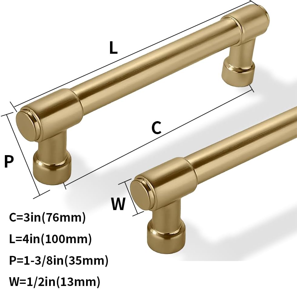 Solid Heavy Duty Jasper Pulls 10 Pack Champagne Bronze Cabinet Handles 3 Inch Hole Centers for Kitchen Cupboard Modern Drawer Bathroom Bronze Pulls